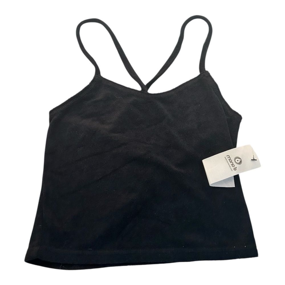 NWT Mono‎ B Black Terry Cloth Criss Cross Crop Top Size Small
